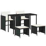 5 Piece Garden Dining Set with Cushions Black Poly Rattan 365080