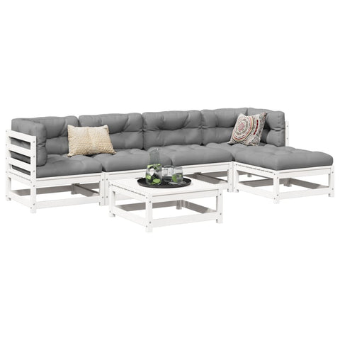 ZNTS 6 Piece Garden Sofa Set White Solid Wood Pine 3299397