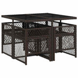 5 Piece Garden Dining Set with Cushions Brown Poly Rattan 3210717