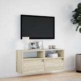 TV Wall Cabinet with LED Lights Sonoma Oak 100x31x45 cm 852336