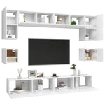 8 Piece TV Cabinet Set White Engineered Wood 3078692