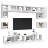 8 Piece TV Cabinet Set White Engineered Wood 3078692
