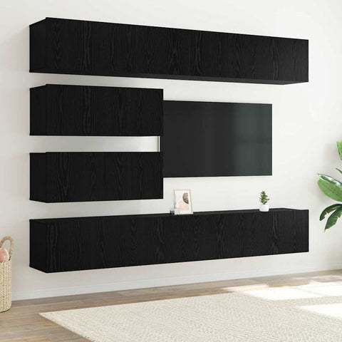 TV Cabinet Set Wall-mounted 10 pcs Black oak 100 x 30 x 30 cm 3332533