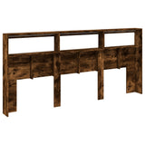 Headboard Cabinet with LED Smoked Oak 220x17x102 cm 839228