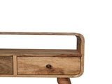 Solid Wood Mini Curved Oak-ish Media Unit, 2 Drawers and Open Slot, Brown B2743P403444