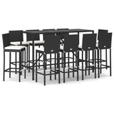 11 Piece Garden Bar Set with Cushions Black Poly Rattan 3203930