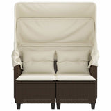 Garden Sofa 2-Seater with Canopy and Stools Brown Poly Rattan 365782