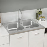 ZNTS Kitchen Sink with Double Basins Silver 800x600x155 mm Stainless Steel 147235