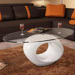 ZNTS Coffee Table with Oval Glass Top High Gloss White 240318