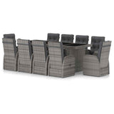 11 Piece Garden Dining Set with Cushions Grey Poly Rattan 3095255