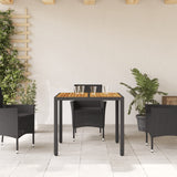 Garden Table with Acacia Wood Top Black 90x90x75 cm Poly Rattan 365529