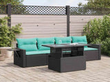 5 Piece Garden Sofa Set with Cushions Black Poly Rattan Acacia 3326398