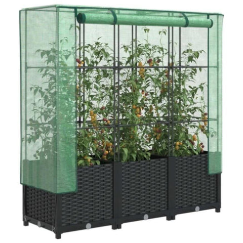 ZNTS Raised Bed with Greenhouse Cover Rattan Look 120x40x138 cm 4015815