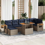 8 Piece Garden Sofa Set with Cushions Brown Poly Rattan Acacia 3327631