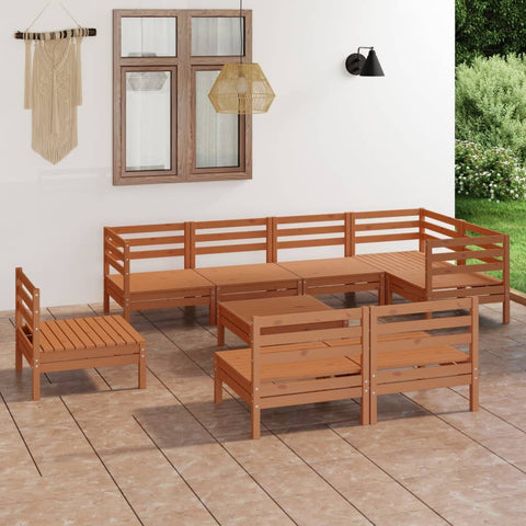 ZNTS 9 Piece Garden Lounge Set Solid Wood Pine Honey Brown 3082902