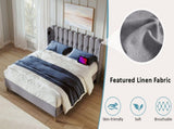Upholstered Double with USB and Type-C Charging, Frame with Wooden Slatted Frame, Teenager N601P288478G