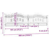 Fence Gate KAMPEN with Spear Top Black 394.5x100 cm Steel 151100