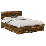 Bed Frame with Drawer Smoked Oak 140 x 190 cm Engineered Wood 3412377