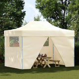 Foldable Tent Pop-Up with 4 Side Walls 3x4.5 m Cream White 42513