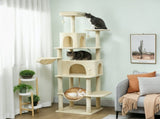 202cm Cat Tree with 6 Scratching Posts, 2 Hammocks, 2 Condos, 2 Perches, Pompoms, for Cats to Rest T3398P552535