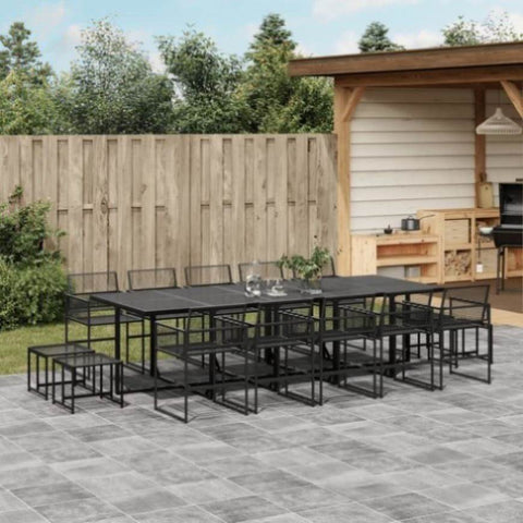 ZNTS 15 Piece Garden Dining Set Black Poly Rattan 3295046