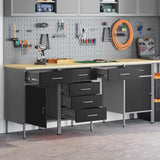 Work Cabinet with Drawer 4 pcs Black Engineered Wood and Steel 3321382
