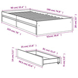 Bed Frame with Drawers without Mattress White 90x190 cm Single 3280706