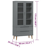 Vitrine Cabinet MOLDE Grey 90x35x175 cm Solid Wood Pine 350545