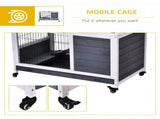 Wooden Guinea Pig Hutch, 2-Floor Bunny Cage w/ Enclosed Run Area, Grey T3398P350042
