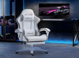 Computer Gaming Chair, PU Leather Desk Chair with Footrest, Swivel Task Chair with 135&deg Reclining T3398P343011