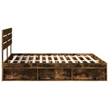 Bed Frame Smoked Oak 200 x 200 cm Solid Pine Wood 3411379