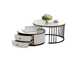 High Gloss Modern Round Nesting Coffee with Marble Pattern Top, White & Black Nesting Coffee N605P178412Z