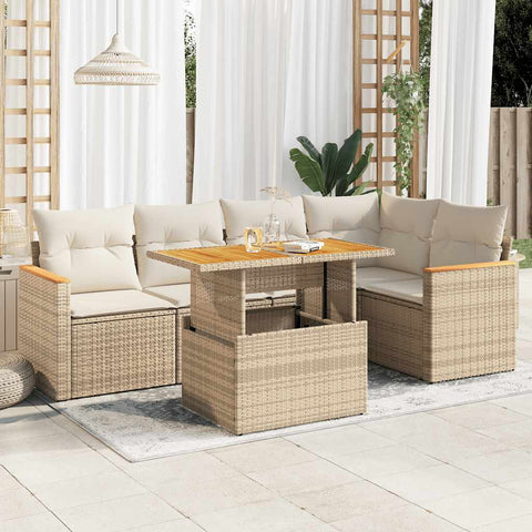 ZNTS 5 Piece Garden Sofa Set with Cushions Beige Poly Rattan Acacia 3327488