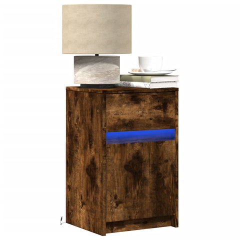 ZNTS Bedside Cabinets with LED Lights 2 pcs Smoked Oak Engineered Wood 852007