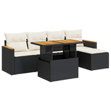 6 Piece Garden Sofa Set with Cushions Black Poly Rattan Acacia 3327472