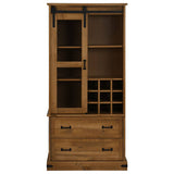 ZNTS Wine Cabinet HALDEN with Wine Racks and Sliding Door Pine 4018433