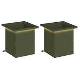Garden Planter with LED 2 pcs Olive Green 30 x 30 x 30 cm Steel 8008063