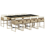 Garden Dining Set Beige and Black Poly Rattan and Tempered Glass 3211282
