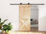 Sliding Door Natural and Black 70 x 210 cm Solid Pine Wood 3444998