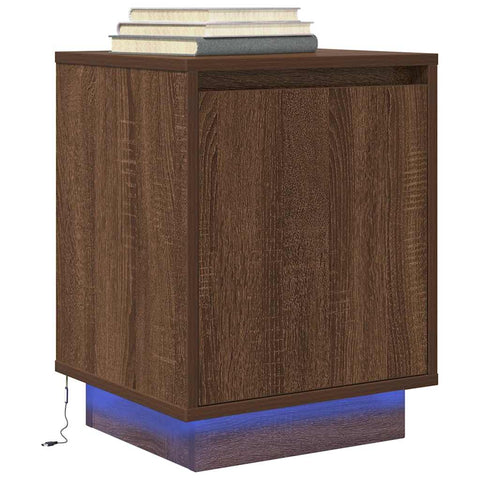 ZNTS Bedside Cabinet with LED Lights Brown Oak 38x34x50 cm 861277