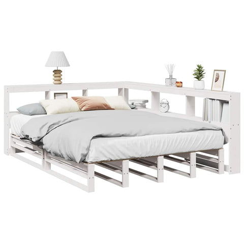 ZNTS Bookcase Bed without Mattress White 150x200cm Solid Wood Pine 3324497