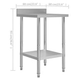 Kitchen Work Table with Backsplash 60x60x93 cm Stainless Steel 51185