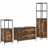 Bathroom Furniture Set 3 pcs Smoked Oak Engineered Wood 3328361