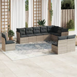 ZNTS 10 Piece Garden Sofa Set with Cushions Light Grey Poly Rattan 3217802