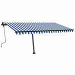 ZNTS Freestanding Manual Retractable Awning 400x350 cm Blue/White 3069816