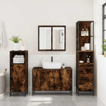 ZNTS 3 Piece Bathroom Furniture Set Smoked Oak Engineered Wood 3301132