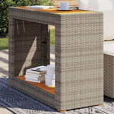 Garden Side Table with Wooden Top Grey 100x40x75 cm Poly Rattan 366307