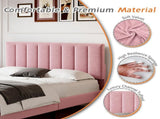 4ft6 Double Upholstered Velvet Frame, with Adjustable Channel Tufted Headboard, Velvet Platform N652P179780P