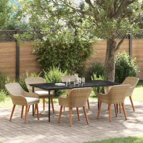 Garden Dining Set with Cushion 7 pcs Beige Poly Rattan 3261696
