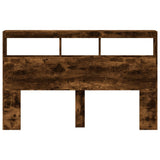 Headboard Cabinet with LED Smoked Oak 160x17x102 cm 839207